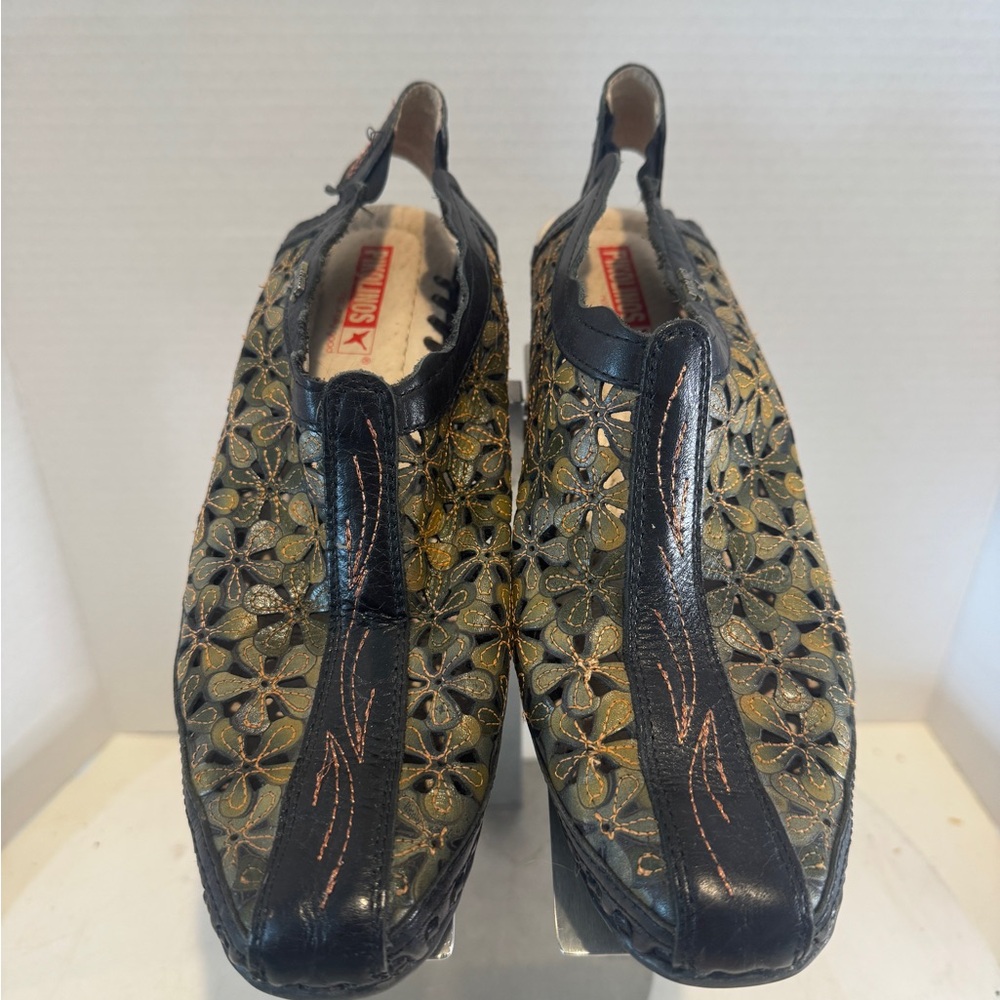 Pikolinos Romana Slingback Leather Floral Black/Green SIZE US 8.5 Made In Spain - Picture 3 of 8